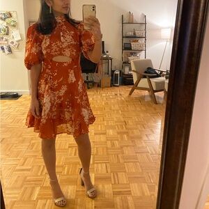 ASOS Rust Floral Mini Dress with back cutout